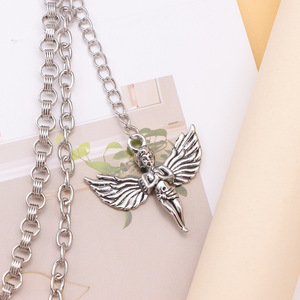 Xiyin Men's Double Layer Metal Pants <b>Chain</b> With Angel Pendant Hip Hop <b>Waist</b> <b>Chain</b> For Daily Wear Zinc Alloy White K0080 - Product Image 4