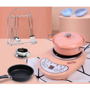 Real cooking electromagnetic oven Stainless Pot tools Pink Little Kitchens Sets for Kids