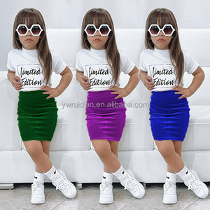Nouveauté 2024 Mode Décontractée Boutique Filles Enfants Vêtements Tenues <span class=keywords><strong>6</strong></span>-9 <span class=keywords><strong>Ans</strong></span> Jupes d'Été Assorties Ensemble de Vêtements d'Été Tissu - Product Image 3
