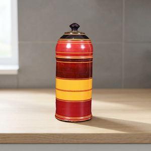 Handmade Ceramic Pet <b>Urn</b> Red Yellow Striped Airtight Cremation Container for Pet Ashes - Product Image 2
