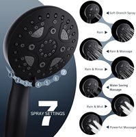Robinet de douche de salle de bain noir Ensemble de douche murale Baignoire Pluie 2 en 1 Tête de douche et poignée Ensemble