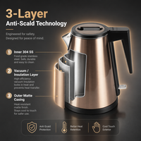 Nouvelle bouilloire électrique sans fil en acier inoxydable 304 avec contrôle de température 800 ml pour usage hôtelier K85