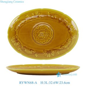 <span class=keywords><strong>Vajilla</strong></span> <span class=keywords><strong>de</strong></span> Cerámica Esmaltada en Amarillo Ámbar, Estilo Chino Tradicional RYWN, Platos <span class=keywords><strong>de</strong></span> <span class=keywords><strong>Porcelana</strong></span> con Elegantes y Exquisitos Diseños Florales en Relieve - Product Image 4