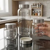 Stoples Kaca Bulat Transparan Mulut Lebar Isi Ulang 150ml 250ml 350ml 600ml 800ml untuk Madu, Selai, Acar, Saus, dengan Tutup Logam
