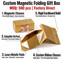 Boîte cadeau de mariage haut de gamme personnalisée, rigide, à fermeture magnétique, pliable, en carton plat, avec ruban en éponge, finition satinée mate dorée métallique