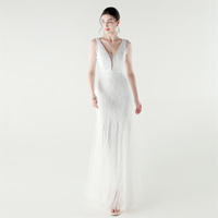 33337 #2025 nouvelle jupe en tulle perlé à épaules dénudées à col en v, robe de soirée luxueuse à paillettes amincissante