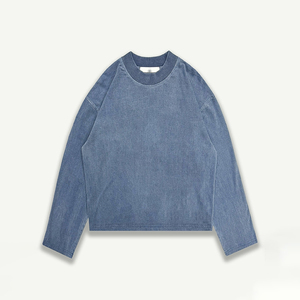 T-Shirt oversize <span class=keywords><strong>stile</strong></span> <span class=keywords><strong>Vintage</strong></span> a maniche lunghe 300 Gsm peso massimo collo finto T-Shirt da uomo - Product Image 3