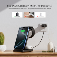 Chargeur sans fil de bureau 3-en-1 15W avec charge rapide magnétique pour téléphone portable, iWatch et écouteurs