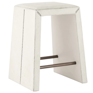 Tabouret de comptoir Cowan en laiton et cuir blanc crème, laiton antique, durable, pour bar à domicile et salle à manger - Product Image 1