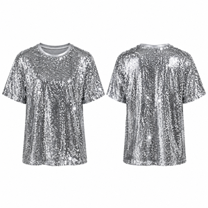 Custom <b>Sequin</b> Shirt Women Sparkle Glitter T Shirt Short Sleeve Party Fashion <b>Top</b> Shiny Stage Performance Wear - Product Image 2