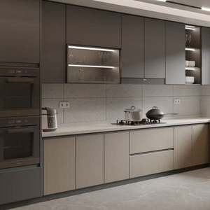 ชุดตู้กับข้าวไม้จริงตู้ครัวดีไซน์ทันสมัยทำจากพีวีซีสีขาวมันวาว - Product Image 2