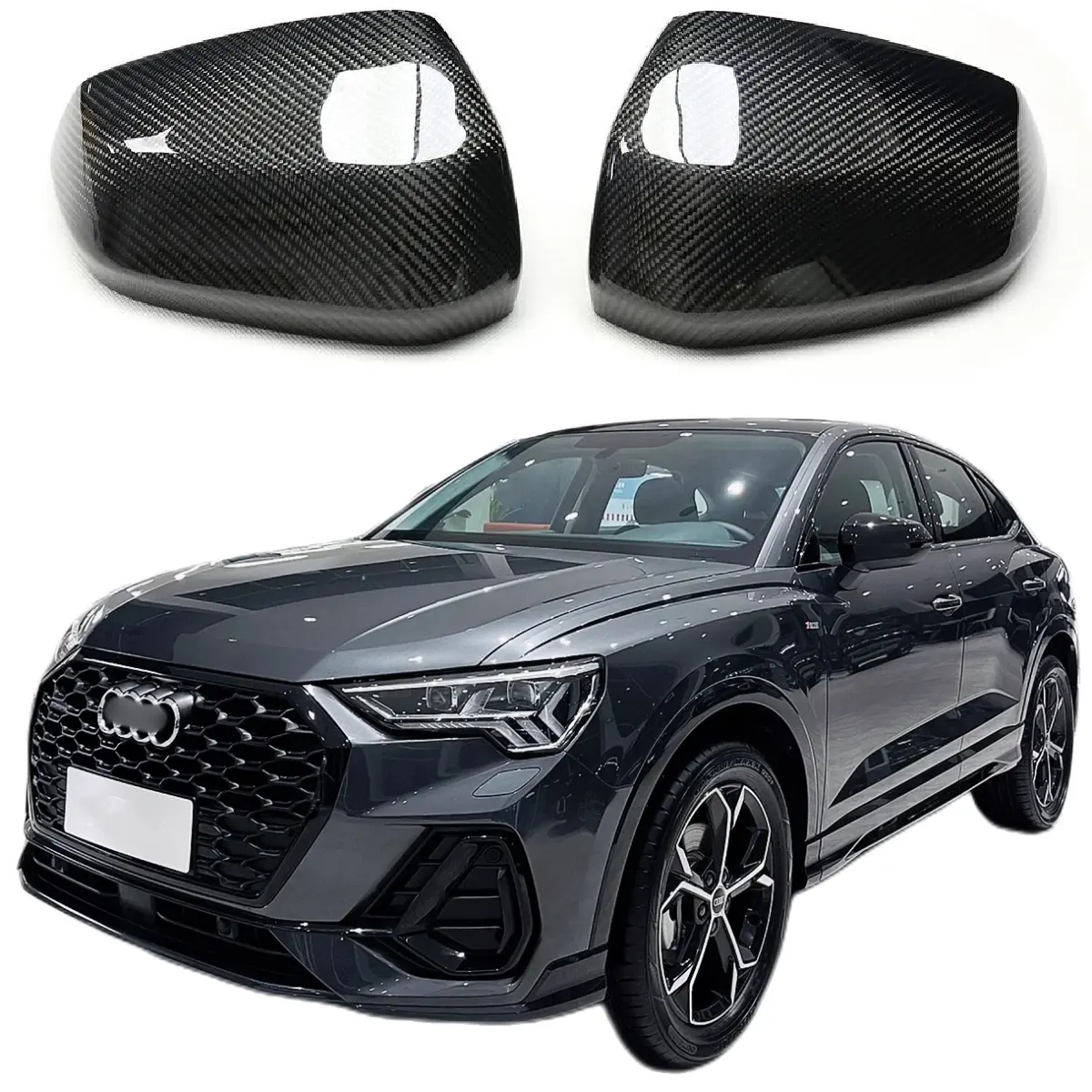 Cubierta de espejo retrovisor lateral de fibra de carbono para coche, reemplazo de carcasa de espejo de puerta lateral para Audi Q2 SQ2 Q3 RSQ3
