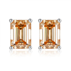 Pendientes de nudo románticos de plata de ley con baño de rodio para mujer, con moissanita y cuarzo amarillo champán engastado en garra, elegantes - Product Image 1