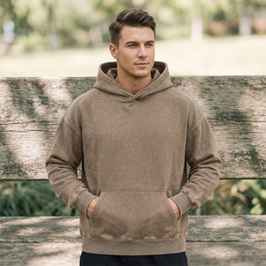 Sweat à capuche 100% coton lavé, poids lourd 350g, pour homme, coupe oversize, épaules tombantes, style streetwear vintage, logo personnalisé OEM - Product Image 6