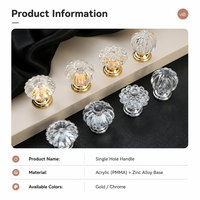 Poignées de meuble modernes en diamant à trou unique, boutons de tiroir en résine cristalline, quincaillerie de placard