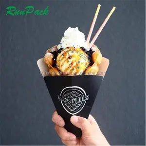 Cono de papel para hacer gofres con diseño personalizado, Impresión de burbujas, conos de helado, caja de papel para llevar