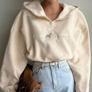 <b>Women</b> Eco-Friendly Polar Fleece <b>Half</b>-<b>Zip</b> Hoodie Printed Mountain Logo Regular Printed 260g Autumn/Winter <b>Sweatshirt</b> - Product Image 4
