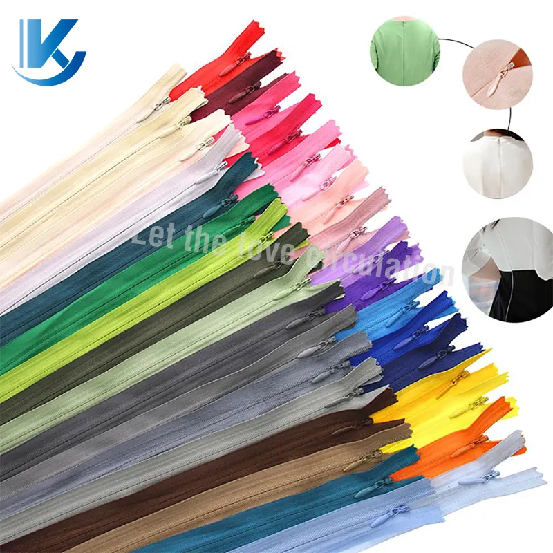 Textile Manufacture 3# 5# Open End Colorful Colorful Invisible Nylon Zipper For Garments Pants Or Home Textile