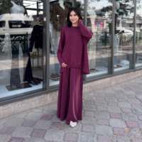 Ensemble deux pièces Abaya musulmane personnalisée Mexizo pour femme – Haut à manches longues à col rond et ourlet à cordon, jupe longue – Décontracté et Modeste