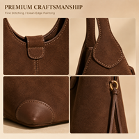 Hersteller Eigenmarke Große Schultertasche aus Echtem Weichem Wildleder Lässige Damen Dreieck-Hobo-Tasche für Tägliches Tragen und Pendeln
