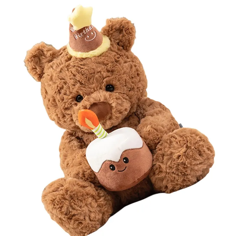 Custom Schattige Teddybeer Met Cupcake Knuffel Dier Beer Gelukkige Verjaardag Schattig Elektronisch Pluche Figuur Speelgoed