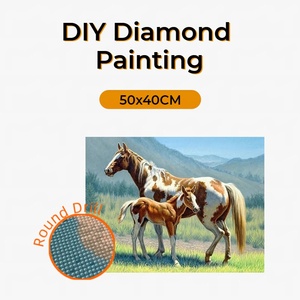 DIY 40x50cm Brownish White <strong>Horse</strong> Diamond <strong>Painting</strong> Full Round Beads Animal Theme Diamond <strong>Painting</strong> for Home Decoration - Product Image 1