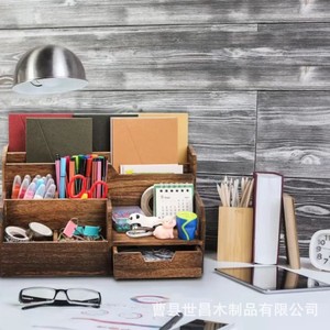 ชั้นวางของไม้ กล่องแบ่งช่องอเนกประสงค์ ที่จัดระเบียบบนโต๊ะทำงาน ที่ใส่อุปกรณ์เครื่องเขียน ใช้ในสำนักงานที่บ้าน - Product Image 5