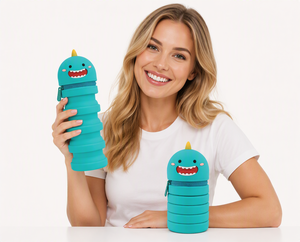 Trousse à crayons extensible en silicone Dino amusant, <span class=keywords><strong>pot</strong></span> à stylos télescopique rétractable avec fermeture éclair, organisateur de papeterie pour enfants et écoliers - Product Image 5