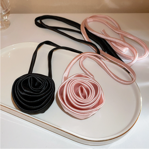 Collar <span class=keywords><strong>de</strong></span> Flores <span class=keywords><strong>de</strong></span> Rosa <span class=keywords><strong>de</strong></span> Tela <span class=keywords><strong>de</strong></span> Seda Negra y Rosa Hecho a Mano, Collar <span class=keywords><strong>de</strong></span> Cadena Larga <span class=keywords><strong>para</strong></span> Clavícula, Gargantilla, Joyería - Product Image 2