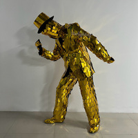 Disfraz de Hombre Espejo Dorado con Sombrero de Copa, Traje de Robot Reflectante para Espectáculos, Fiestas, Discotecas