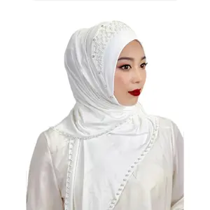 High Quality Muslim Women's Hijab Fashion Hijab With Beads Diamond Five Ways to Wear Beaded Scarf Malay Shawl headscarf