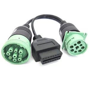 Green Type2 9 Pin j2002 kabel Deutsch Y 1 laki-laki ke 1 perempuan dan 16 Pin OBD2 kabel ELD perempuan kabel truk