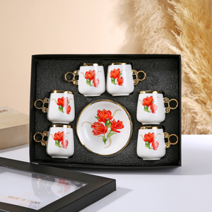 Ensemble de tasses et soucoupes en <span class=keywords><strong>porcelaine</strong></span> florale élégante et luxueuse avec logo personnalisé respectueux de l'environnement - Cadeau d'entreprise - Product Image 1