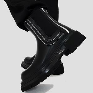 Men's Square-Toe High-End <b>Boots</b> Niche British-Style <b>Sock</b> Closure Thick-Sole for <b>Boots</b> Ankle Chunky Biker <b>Boots</b> Cow - Product Image 6