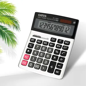 EATES Kalkulator Desktop Tenaga Surya & Baterai 12 Digit Kalkulator Plat Aluminium Kalkulator Kantor