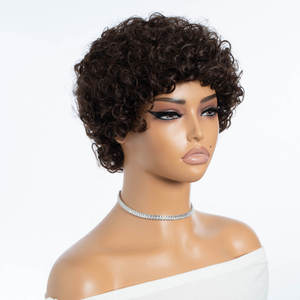 Perruque coupe pixie, cheveux humains bouclés, <span class=keywords><strong>bob</strong></span> court, grande taille de bonnet, coupe pixie courte bouclée, cheveux humains vierges pré-épilés, perruques pour femmes - Product Image 2