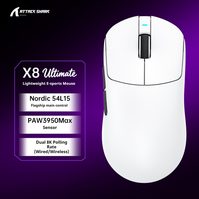 ATTACK SHARK X8Ultimate Tri-Modes Gaming Mouse-PAW3950 Sensor Ergonomic Design 6 Programmable Buttons Laptops/Desktops
