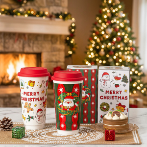 580ml Christmas American Style Ceramic Travel <b>Mug</b> with Silicone Lid-Reusable Food Safe Party Gift with Color <b>Box</b> Packaging - Product Image 2