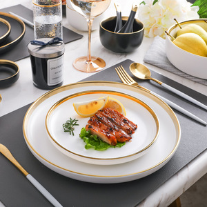 Service de table en céramique de luxe avec incrustations dorées, assiettes à salade, vaisselle pour dîner, bols pour mariage, restaurant - Product Image 4