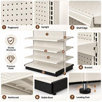 Étagère de présentation double face pour supermarché, robuste, blanche, avec panneau perforé, en métal, réglable