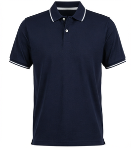 Polo de algodón azul marino para hombre, manga corta, ribete en contraste, corte regular, ropa informal - Product Image 1