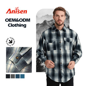 사용자 정의 남자의 복고풍 가을 겨울 격자 무늬 셔츠 폴리에스터 긴팔 버튼 스마트 캐주얼 두꺼운 블랙 화이트 플란넬 셔츠 - Product Image 2