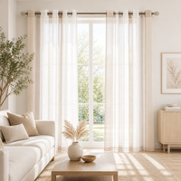 Aodu Rideau Semi-Transparent en Lin à Rayures Verticales, Large et Étroit, avec Œillets et Passe-Tringle, Panneau de Fenêtre Beige Blanc, Vente en Gros Direct Usine
