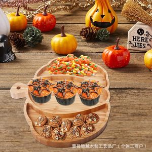 Wooden Pumpkin <b>Tray</b> Fruit <b>Snack</b> Divider Plate For Living Room Party Serving - Product Image 2