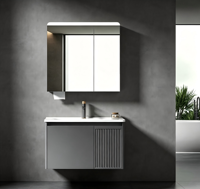 Conjunto de Mueble de Baño Minimalista con Lavabo de Cerámica Gris, Espejo Inteligente, Resistente al Agua y a la Humedad, para Uso en Hoteles, 5 Años de Garantía