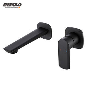 Grifo empotrado de latón para lavabo de Hotel, grifería de dos agujeros montada en la pared, alta calidad, color negro - Product Image 1