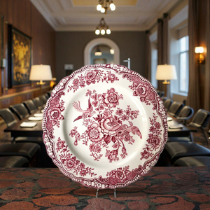Xương Trung Quốc Phong Cách Phương Tây Tấm Gốm Hoa Mẫu Đơn Màu Đỏ Trắng Sạc Tấm Tiệc Cưới Bộ Đồ Ăn Cho Nhà Hàng Nhà - Product Image 6