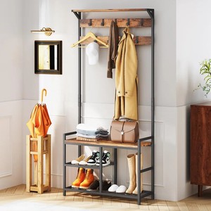 Vintage Brown Metal Wood <strong>Coat</strong> Rack Floor Standing <strong>Corner</strong> Entryway Bench <strong>Coat</strong> Hanger <strong>Stand</strong> With Shoe Storage - Product Image 6
