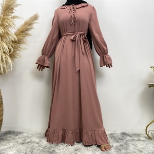 6389 #   Vestido Casual de Verano con Cuello con Volantes y Botones Frontales, Plisado, de Material Nida, Ideal para Toda Ocasión, Estilo Abaya - Product Image 5