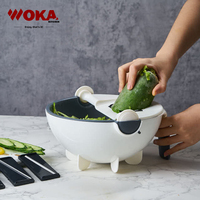 Hot Selling Multifunctionele 9 In 1 Draaien Groente Cutter Met Afvoer Mand Keuken Veggie Fruit Shredder Rasp Snijmachine
